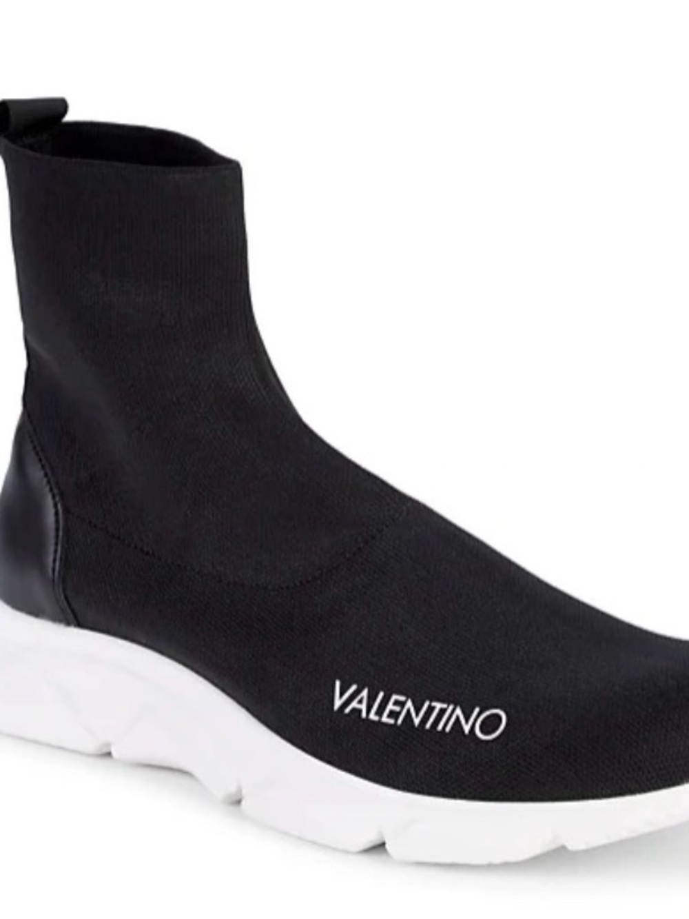Valentino Black Knit Sock Sneaker with White Sole and Logo